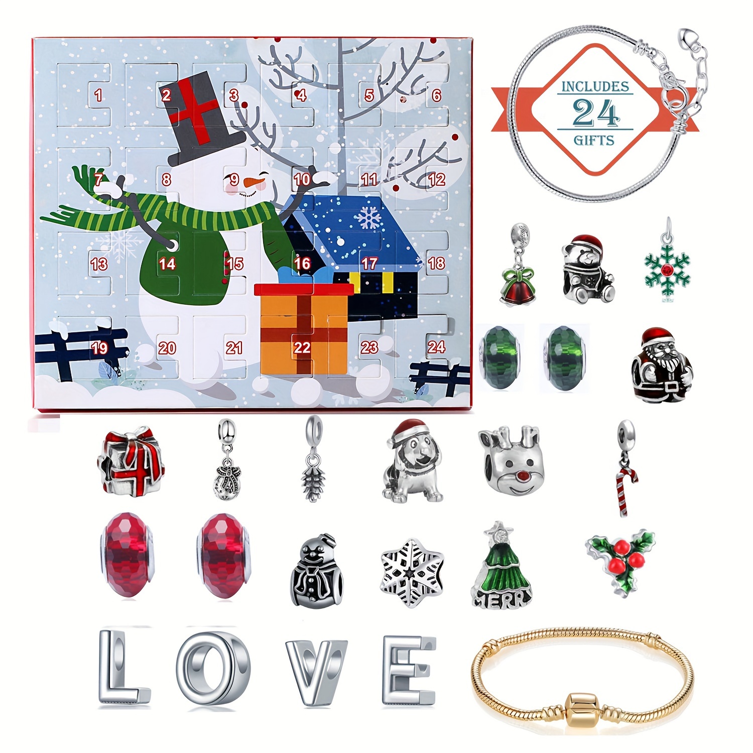 Jewelry Making For Birthday Party - Snowman Christmas Advent Calendar Bracelet Set