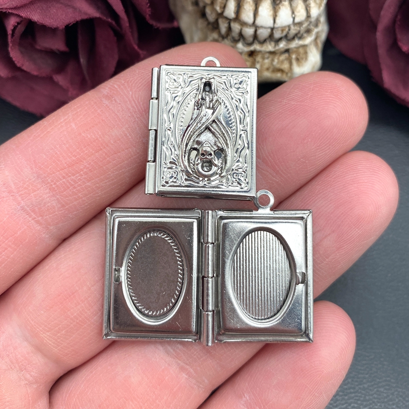 Jewelry Making Books - 2psc Dainty Bat Book Locket Charms