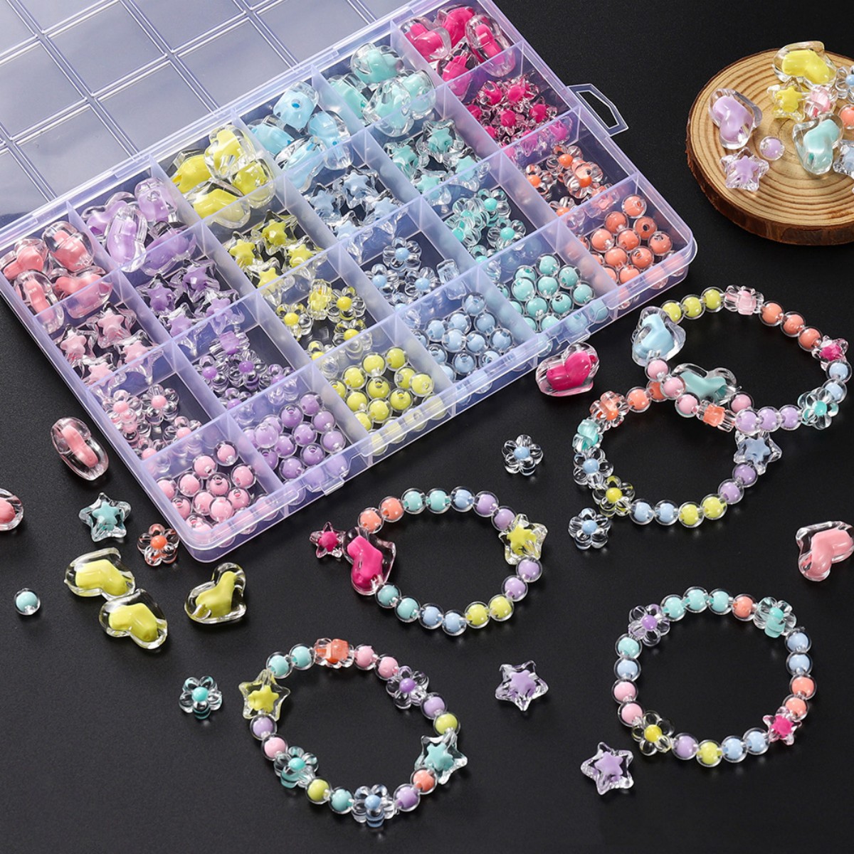 174pcs/Box Heart Acrylic Beads - Jewelry Making For Birthday Party incelemesi ve fiyatı
