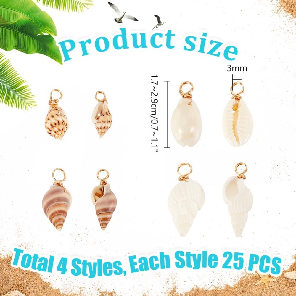 100pcs 4 Styles Natural Shell  - Jewelry Making Charms incelemesi ve fiyatı